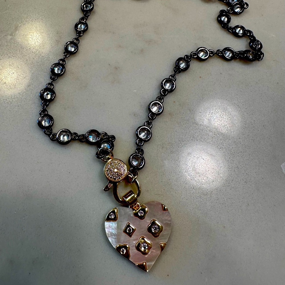 NEW FREIDA ROTHMAN 18” Black Rhodium Chain & Gold Bail for MOP Pendant